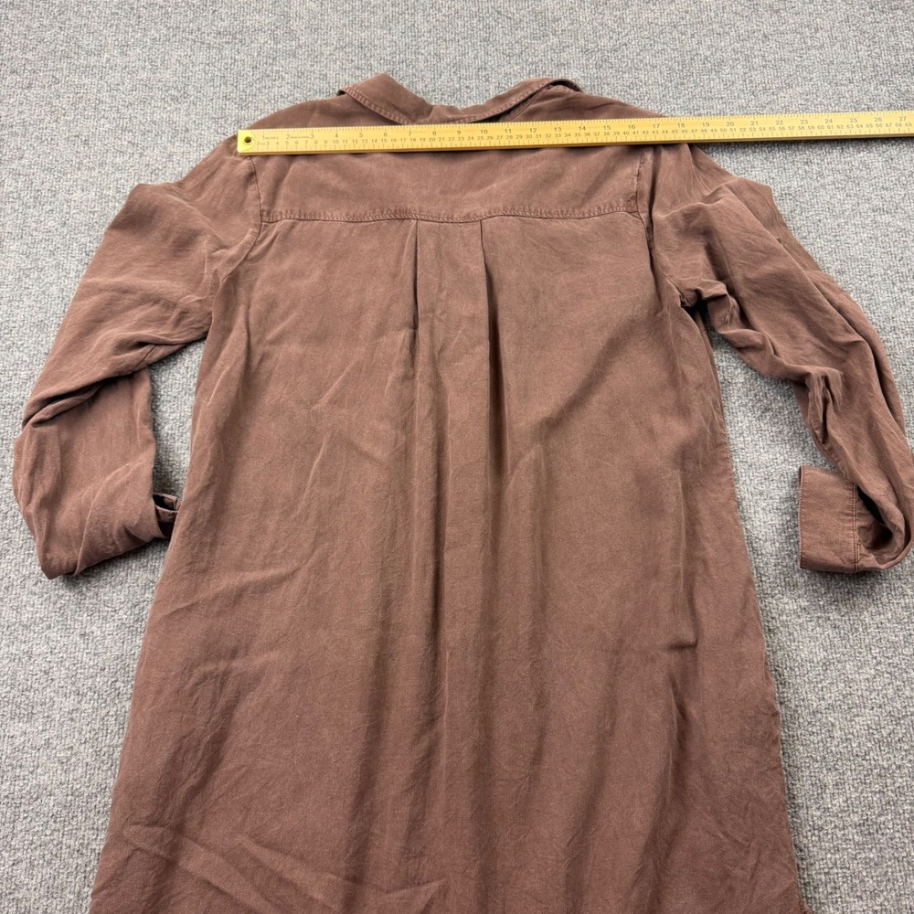 CLOTH & STONE L Long Sleeve Maxi Shirtdress Tensel Brown raw hem Vacation Boho - Picture 10 of 12